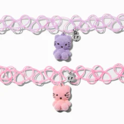 Ras-de-cou effet tatouage avec chats pelucheux best friends - Lot de 2