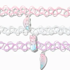 Ras-de-cou effet tatouage avec changement de couleur UV cœur pastel best friends - Lot de 3