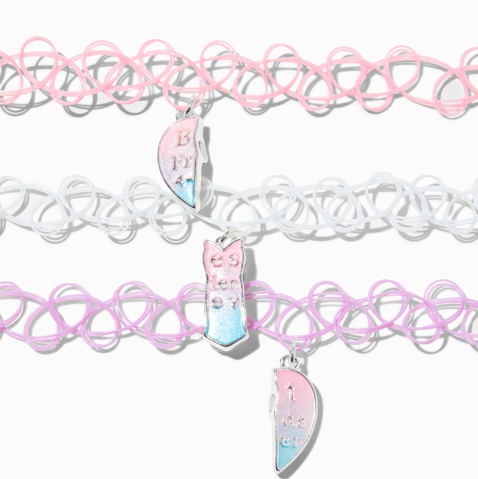 Ras-de-cou effet tatouage avec changement de couleur UV cœur pastel best friends - Lot de 3