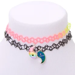 Ras-de-cou effet tatouage arc-en-ciel Yin et Yang best friends - Lot de 2