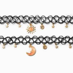 Ras-de-cou effet tatouage best friends qui change de couleur en réaction aux UV - Lot de 2