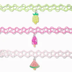 Ras-de-cou effet tatouage breloques estivales Claire's Club - Lot de 3