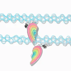 Ras-de-cou effet tatouage cœur fendu arc-en-ciel Best Friends - Lot de 2