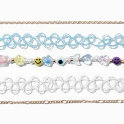 Ras-de-cou effet tatouage et perlés Y2K, chaîne couleur dorée - Lot de 5