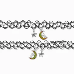 Ras-de-cou effet tatouage lune d'humeur best friends - Lot de 2