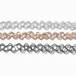 Ras-de-cou effet tatouage métalliques noirs - Lot de 3