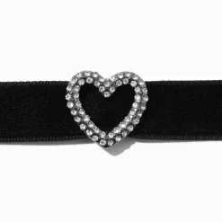 Ras-de-cou en imitation velours cœur décoré couleur argentée