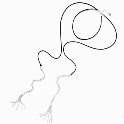 Ras-de-cou enveloppant en cordon noir avec pendentifs de billes couleur argentée