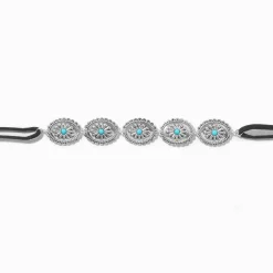 Ras-de-cou médaillon turquoise en filigrane couleur argentée effet bruni