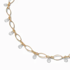 Ras-de-cou pendant ovale délicat en zircon cubique couleur dorée