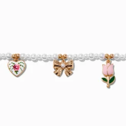 Ras-de-cou perle d'imitation breloque florale et nœud