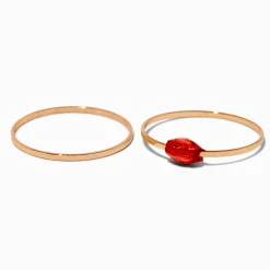 Red Beaded Gold-tone Ring Stack - 2 Pack