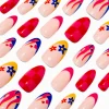 Red Check & Floral Icon Stiletto Vegan Faux Nail Set - 24 Pack