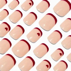 Red Heart French Tip Squoval Vegan Faux Nail Set - 24 Pack