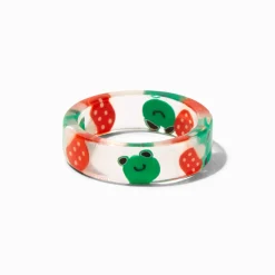 Red Mushrooms & Green Frogs Resin Ring