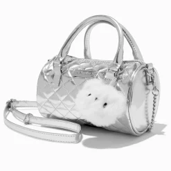 Sac à bandoulière baril matelassé ours couleur argentée