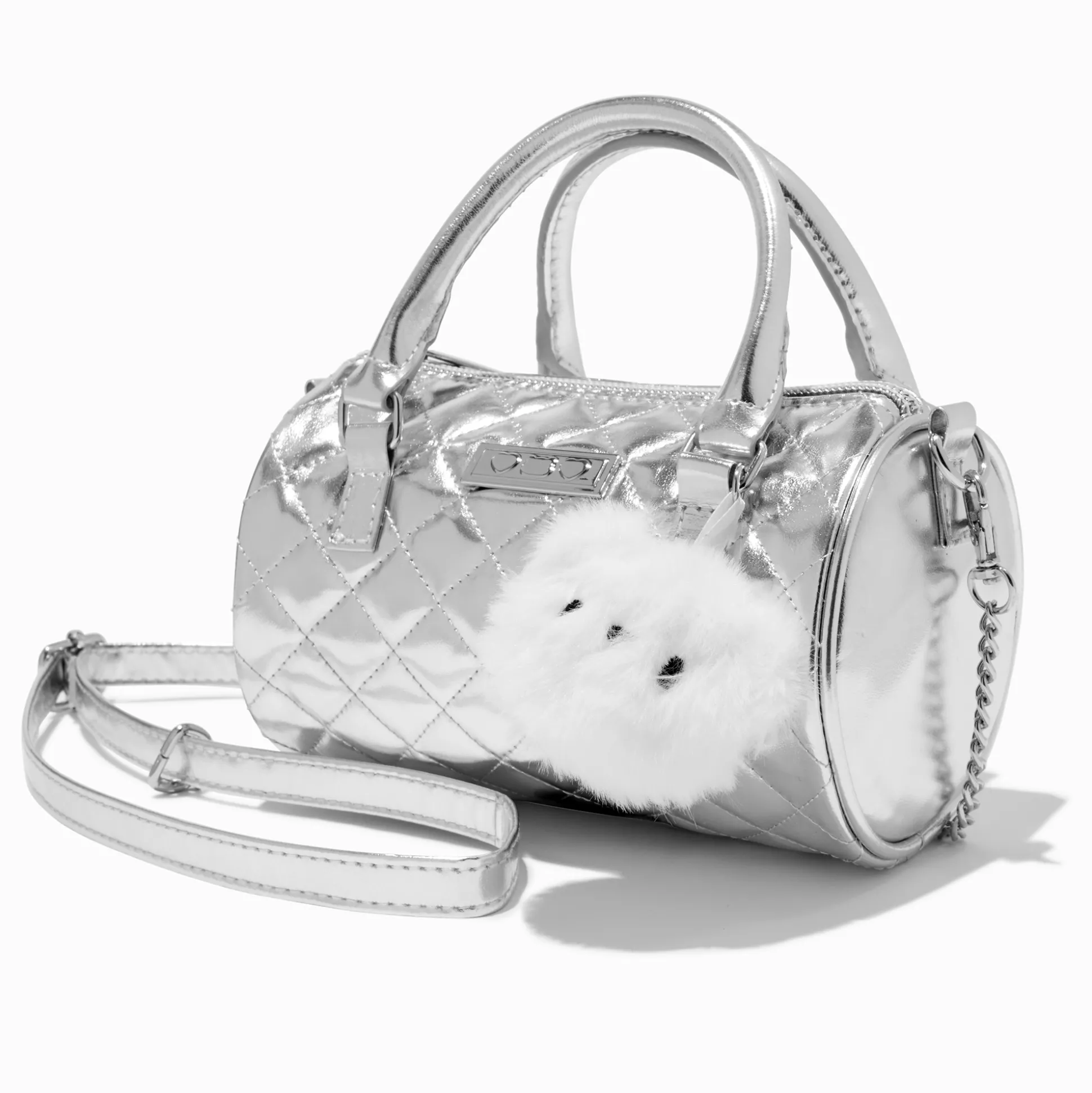 Sac à bandoulière baril matelassé ours couleur argentée