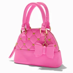 Sac à bandoulière période des fêtes matelassé rose avec cœurs couleur dorée