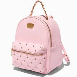 Sac à dos matelassé rose tendre incrusté de strass