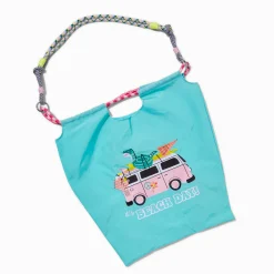 Sac cabas bleu sarcelle camionnette rétro « It's Beach Day »