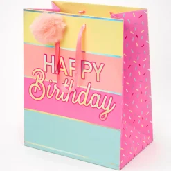 Sac cadeau Joyeux Anniversaire de taille moyenne - Rose