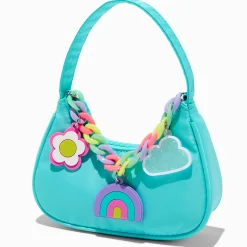 Sac porté épaule bleu sarcelle chaîne arc-en-ciel Claire's Club