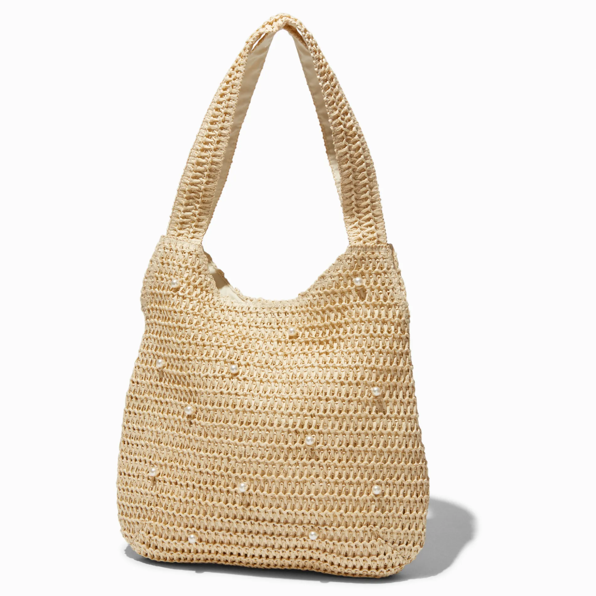 Sac porté épaule souple tressé perles d'imitation marron clair