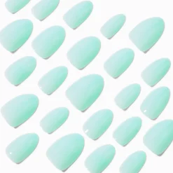 Sage Green Glossy Short Almond Vegan Faux Nail Set - 24 Pack