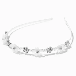 Serre-tête à fleurs aspect givré couleur argentée