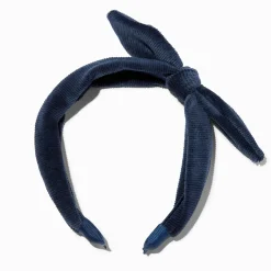 Serre-tête à nœud en imitation velours côtelé bleu marine Claire's Club