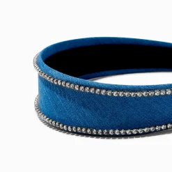 Serre-tête en denim bleu bordure en strass
