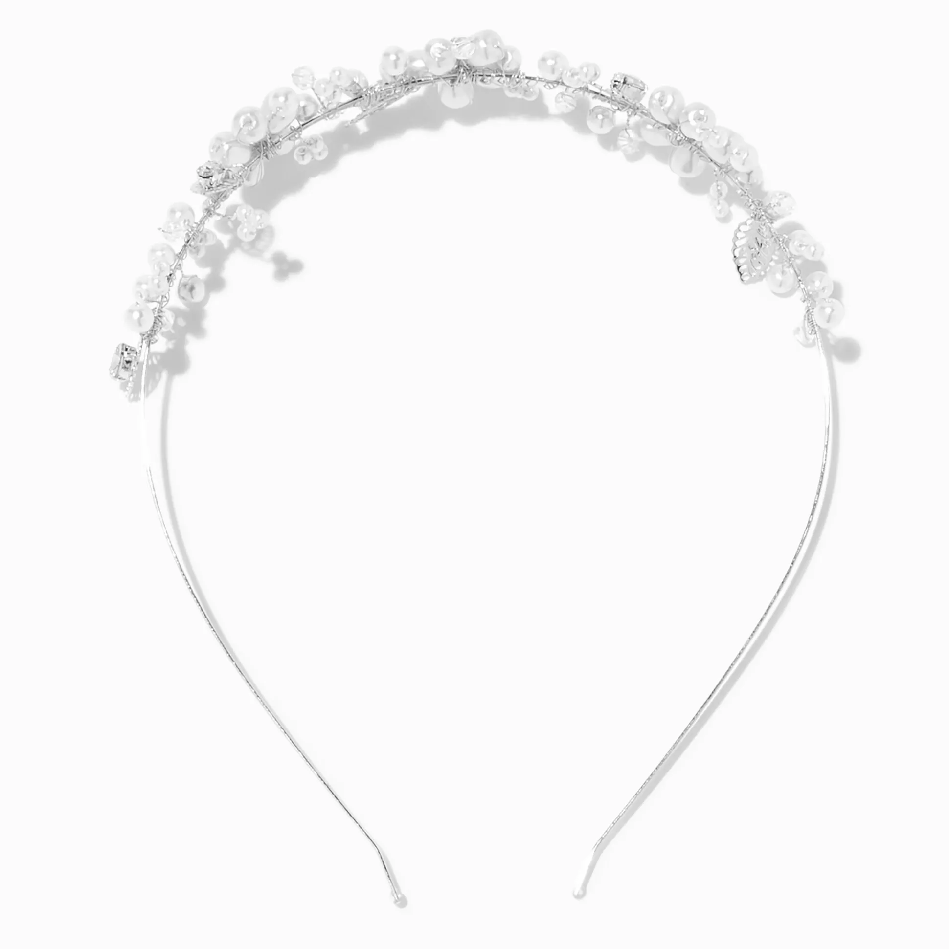 Serre-tête fleur perle d'imitation strass couleur argentée