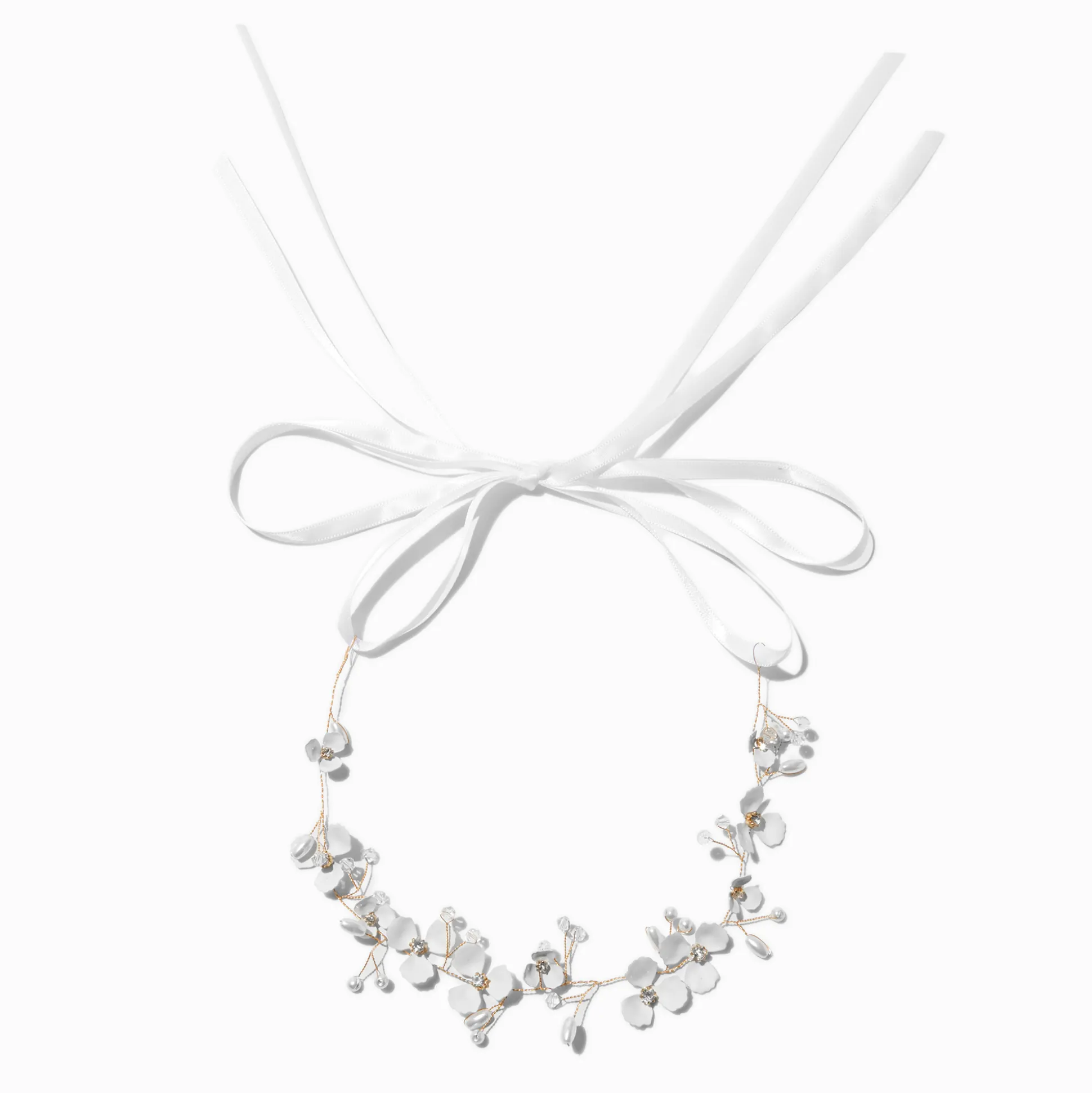 Serre-tête fleurs et perles d’imitation strass couleur doré rose