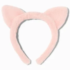 Serre-tête oreilles de chat rose en fausse fourrure