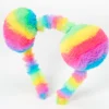 Serre-tête oreilles pompons en peluche arc-en-ciel aux couleurs vives