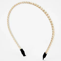 Serre-tête perle d'imitation chaîne couleur dorée - Couleur ivoire
