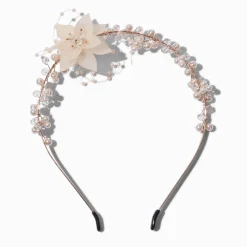 Serre-tête perle d'imitation et floral couleur doré rose