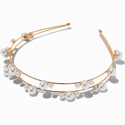 Serre-tête perles d’imitation double rang couleur dorée