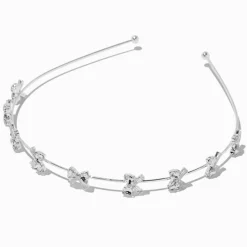 Serre-tête perles d’imitation double rang couleur argentée