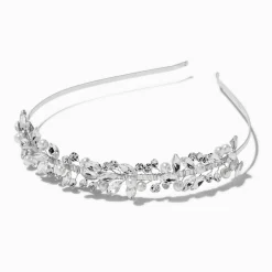 Serre-tête perles d'imitation et strass couleur argentée