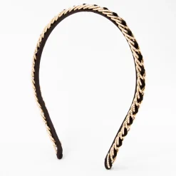 Serre-tête tressé chaîne couleur dorée et imitation velours noir