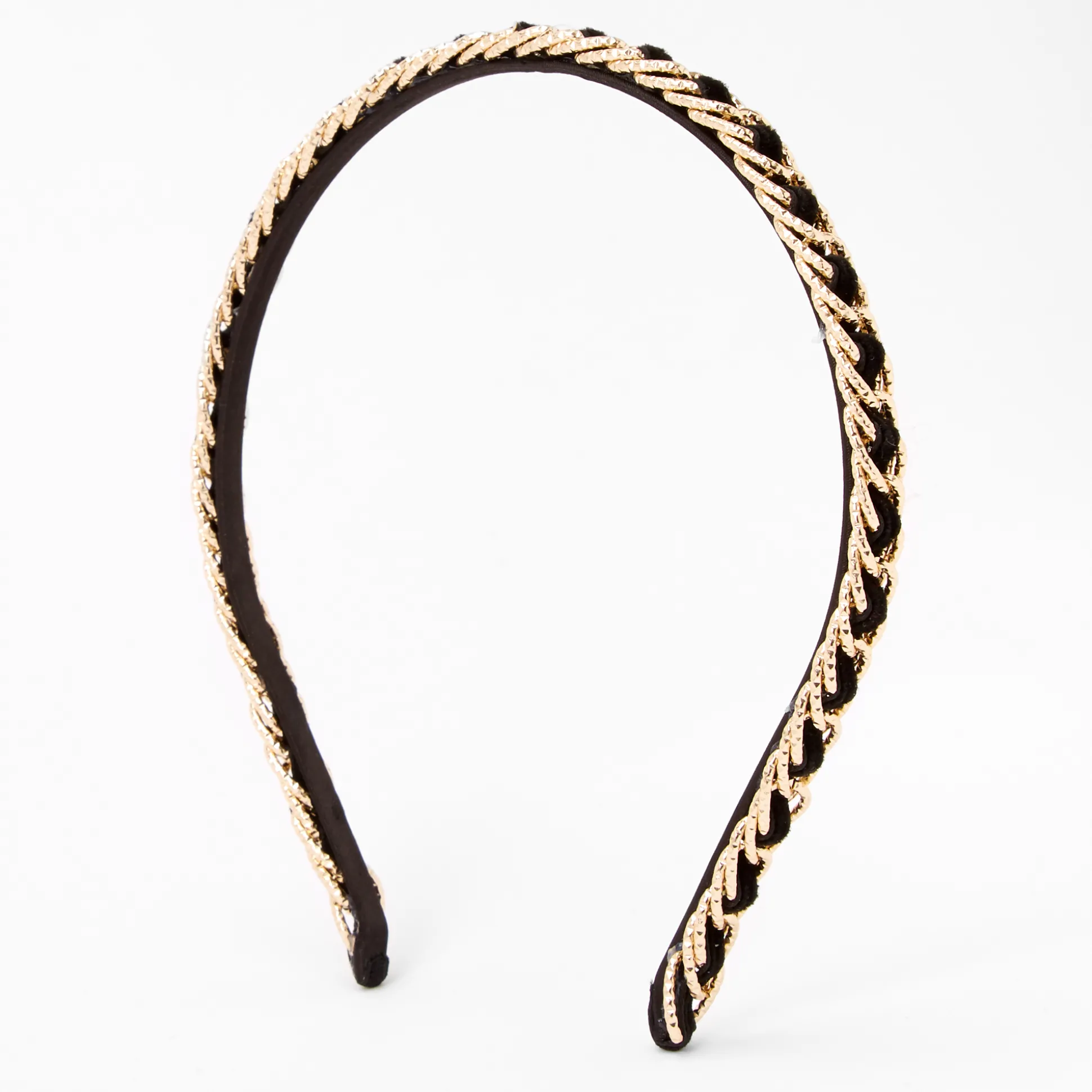 Serre-tête tressé chaîne couleur dorée et imitation velours noir