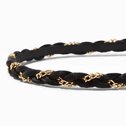 Serre-tête tressé chaîne couleur dorée et noir