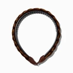 Serre-tête tressé en cheveux synthétiques châtains