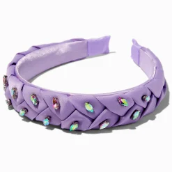 Serre-tête tressé violet avec strass iridescents