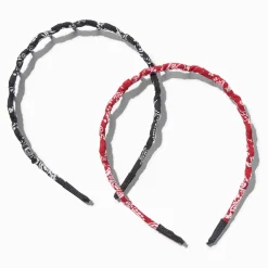 Serre-têtes fins à imprimé bandana rouge et noir - Lot de 2