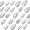 Silver Bling Stiletto Vegan Faux Nail Set - 24 Pack