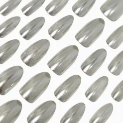 Silver Glazed Stiletto Vegan Faux Nail Set - 24 Pack