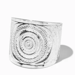 Silver-tone Antiqued Medallion Cuff Bracelet