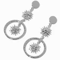 Silver-tone Celestial Sun Drop Earrings